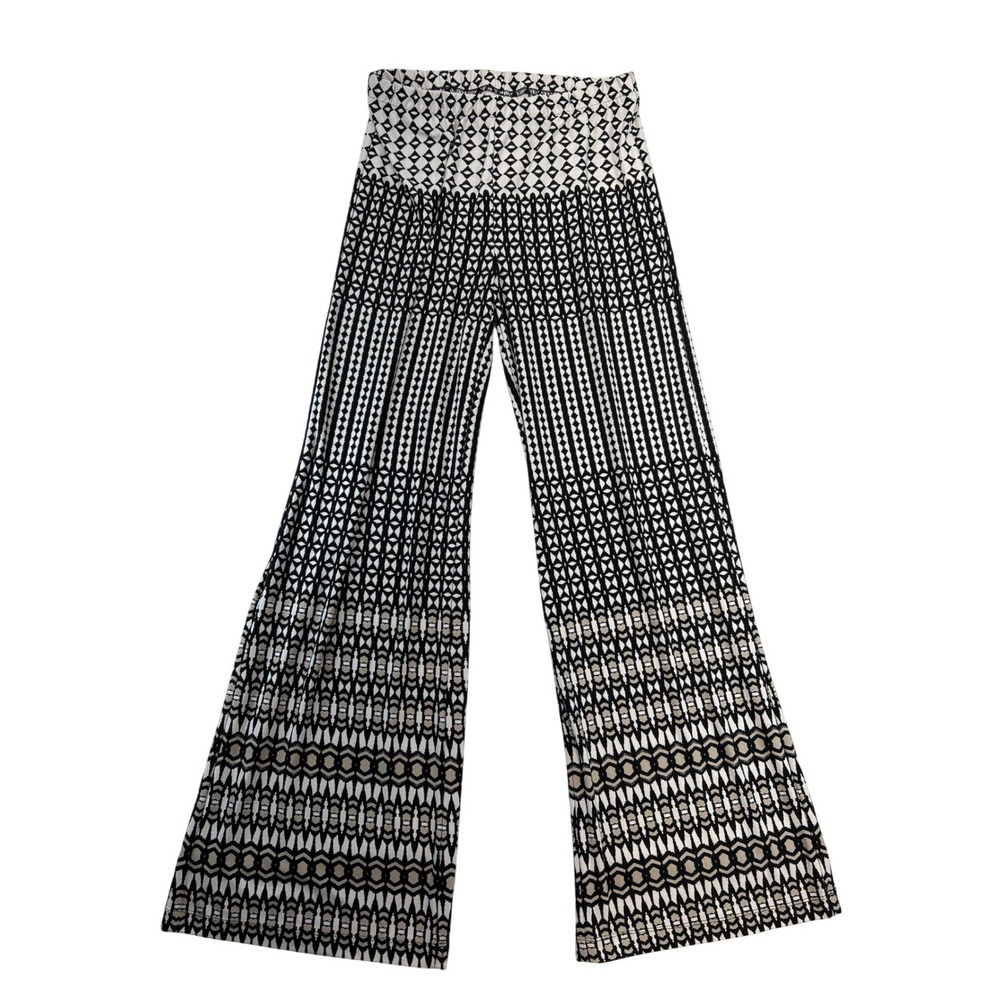 Chico's Pants Womens 0 Small‎ Black White Geometric Wide Leg Stretch Pull On